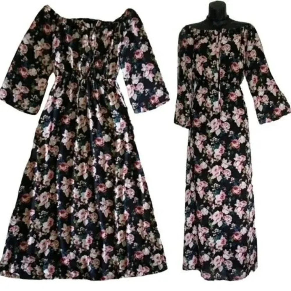 Altar'd State Black Floral Maxi Dress